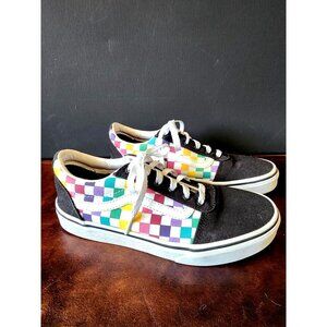 Vans Checkerboard Rainbow Skate Shoes With Black Toe & White Laces